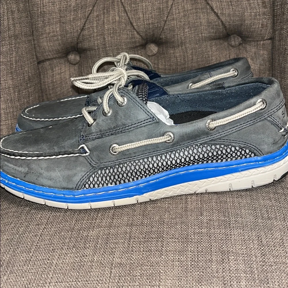 Sperry Top-Sider Charcoal Boat Shoes leather with Blue Trim men's 10